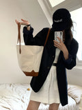 Summer Canvas Splicing Shoulder Tote Bags