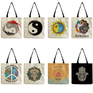 Geometric Tai Chi and Peace Tote Bag Shoulder Handbag
