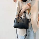 Women's Woven Shoulder Bag PU Leather Messenger Totes Handbags