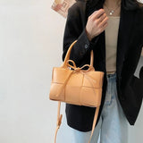 Women's Woven Shoulder Bag PU Leather Messenger Totes Handbags