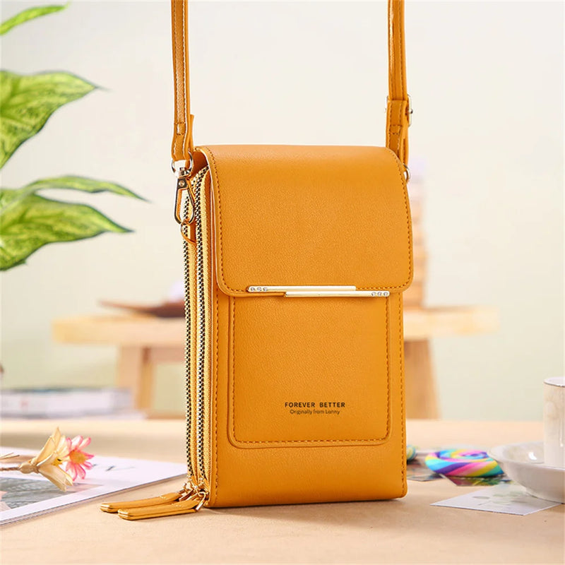 Women's Small Crossbody Leather Bag Touch Screen Cell Phone Purse