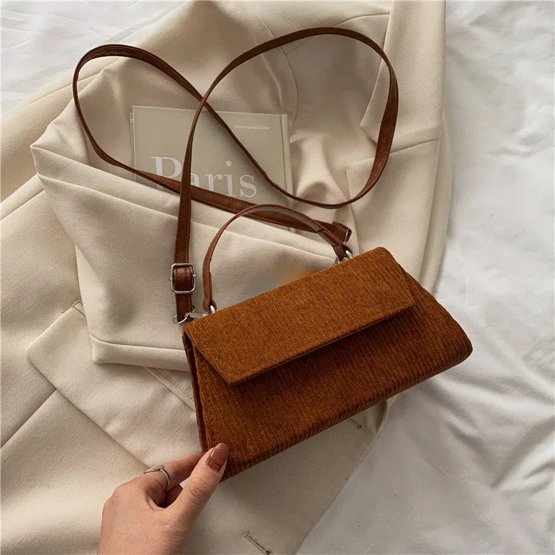 Corduroy Crossbody Bag Retro Small Square Bag for Women