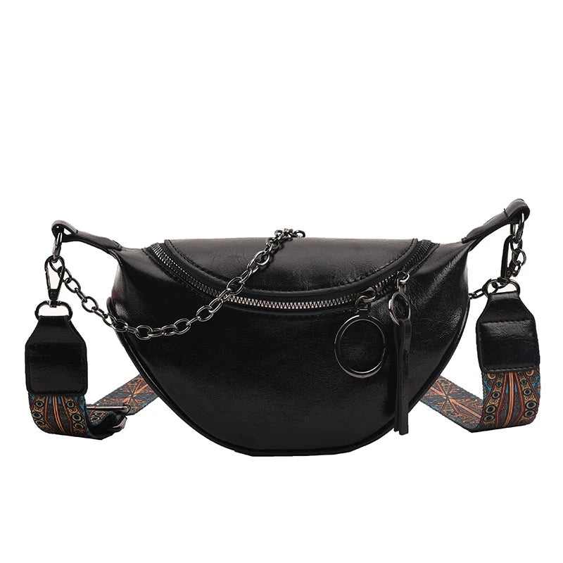 Women's Leather Crossbody Chest Bag Retro Shoulder Bag Wave Pack