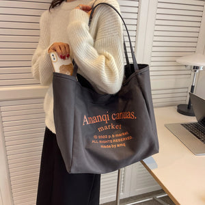 Casual Large Capacity Shoulder Bags Shopper Cotton Cloth Tote Solid Zipper Handb