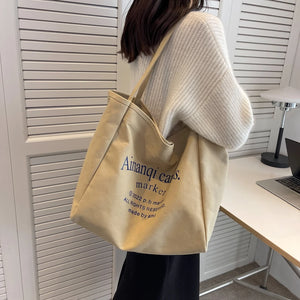Casual Large Capacity Shoulder Bags Shopper Cotton Cloth Tote Solid Zipper Handb