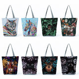 Cat Printed Shoulder Bag for Ladies Casual Large Capacity Tote