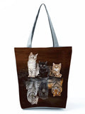 Cat Printed Shoulder Bag for Ladies Casual Large Capacity Tote