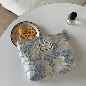Canvas Flower Print Shoulder Bag Large Capacity Zipper Handbag
