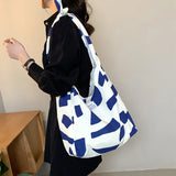 Women's Canvas Zipper Print Tote Bag Casual Large Capacity Shoulder Handbag
