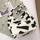 Women's Canvas Zipper Print Tote Bag Casual Large Capacity Shoulder Handbag