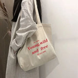Print Letter Large Capacity Canvas Shoulder Bag Harajuku Zipper Handbags