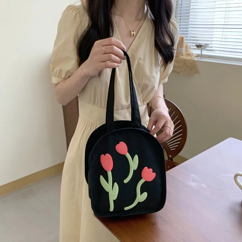 Casual Large Capacity Canvas Shoulder Bag Zipper Print Handbag
