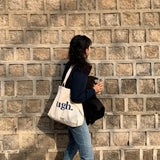 Print Letter Large Capacity Canvas Shoulder Bag Harajuku Zipper Handbags