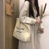 Print Letter Large Capacity Canvas Shoulder Bag Harajuku Zipper Handbags