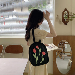 Casual Large Capacity Canvas Shoulder Bag Zipper Print Handbag