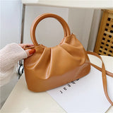 Women's Crossbody Bag Cloud Pleated Small Wooden Handle French Style