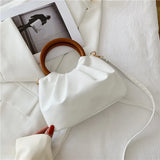 Women's Crossbody Bag Cloud Pleated Small Wooden Handle French Style