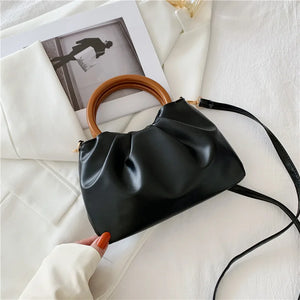 Women's Crossbody Bag Cloud Pleated Small Wooden Handle French Style