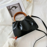Women's Crossbody Bag Cloud Pleated Small Wooden Handle French Style
