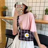 Daisy Plaid Canvas Crossbody Shoulder Bag for Women