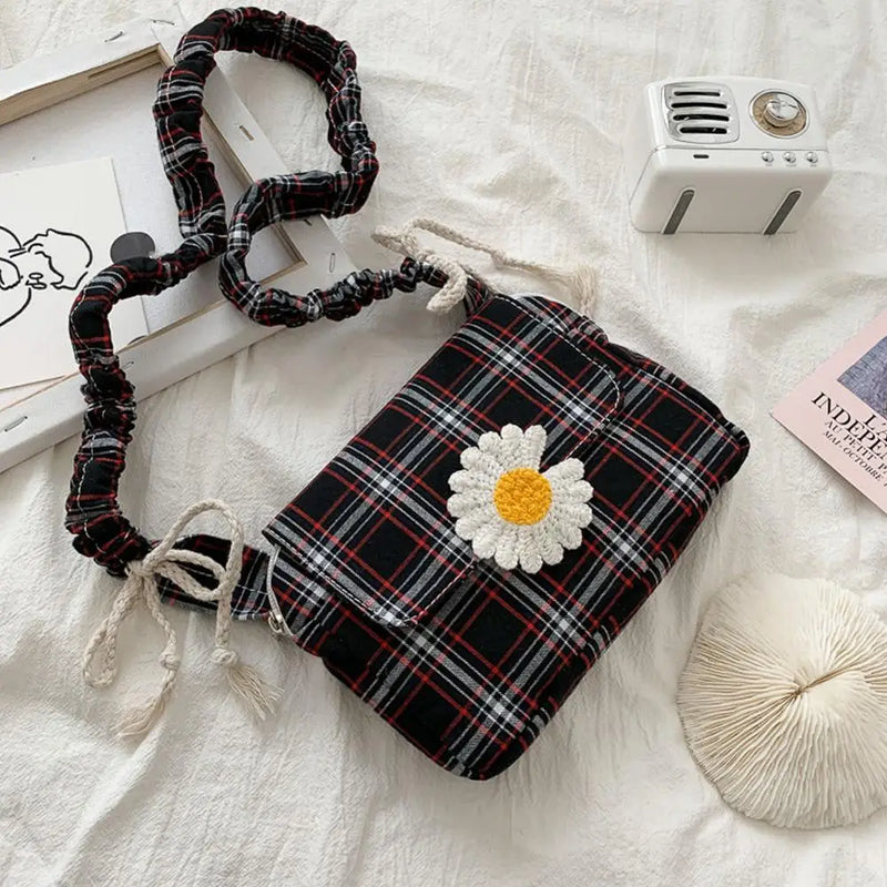 Daisy Plaid Canvas Crossbody Shoulder Bag for Women