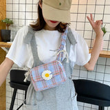 Daisy Plaid Canvas Crossbody Shoulder Bag for Women