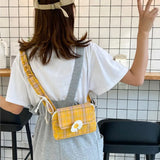 Daisy Plaid Canvas Crossbody Shoulder Bag for Women