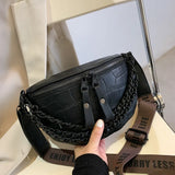 Women's Stone Pattern Chain PU Leather Fanny Pack Waist Bag