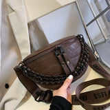 Women's Stone Pattern Chain PU Leather Fanny Pack Waist Bag