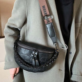 Women's Stone Pattern Chain PU Leather Fanny Pack Waist Bag