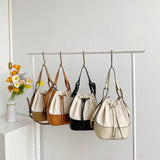 Women's Bucket Handbags Drawstring Small Shoulder Bag PU Leather Crossbody