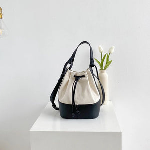 Women's Bucket Handbags Drawstring Small Shoulder Bag PU Leather Crossbody