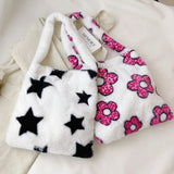 Floral Print Plush Shoulder Bag for Women, Large Capacity Handbag