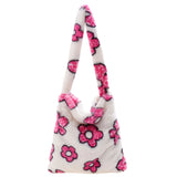 Floral Print Plush Shoulder Bag for Women, Large Capacity Handbag
