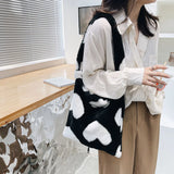 Women's Love Heart Plush Shoulder Bag Large Capacity Handbag