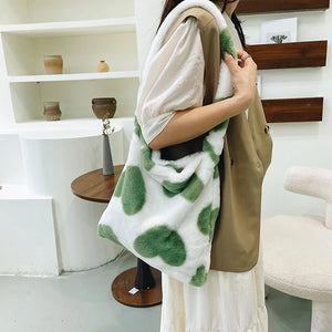 Women's Love Heart Plush Shoulder Bag Large Capacity Handbag
