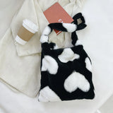 Women's Love Heart Plush Shoulder Bag Large Capacity Handbag