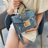Snake Pattern Square Messenger Bag Ladies Shoulder Crossbody Clutch