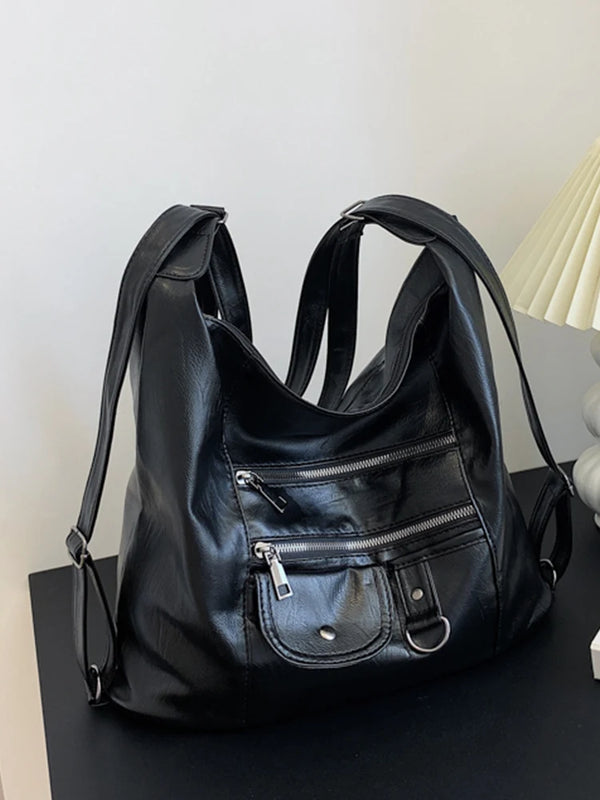 Women's PU Leather Shoulder Bag Anti-thief Backpack Large Capacity Handbag