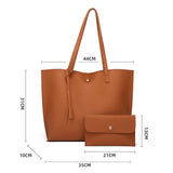 Tassel Shoulder Shopper Bag Casual Ladies Large Capacity PU Tote Handbags 2pcs