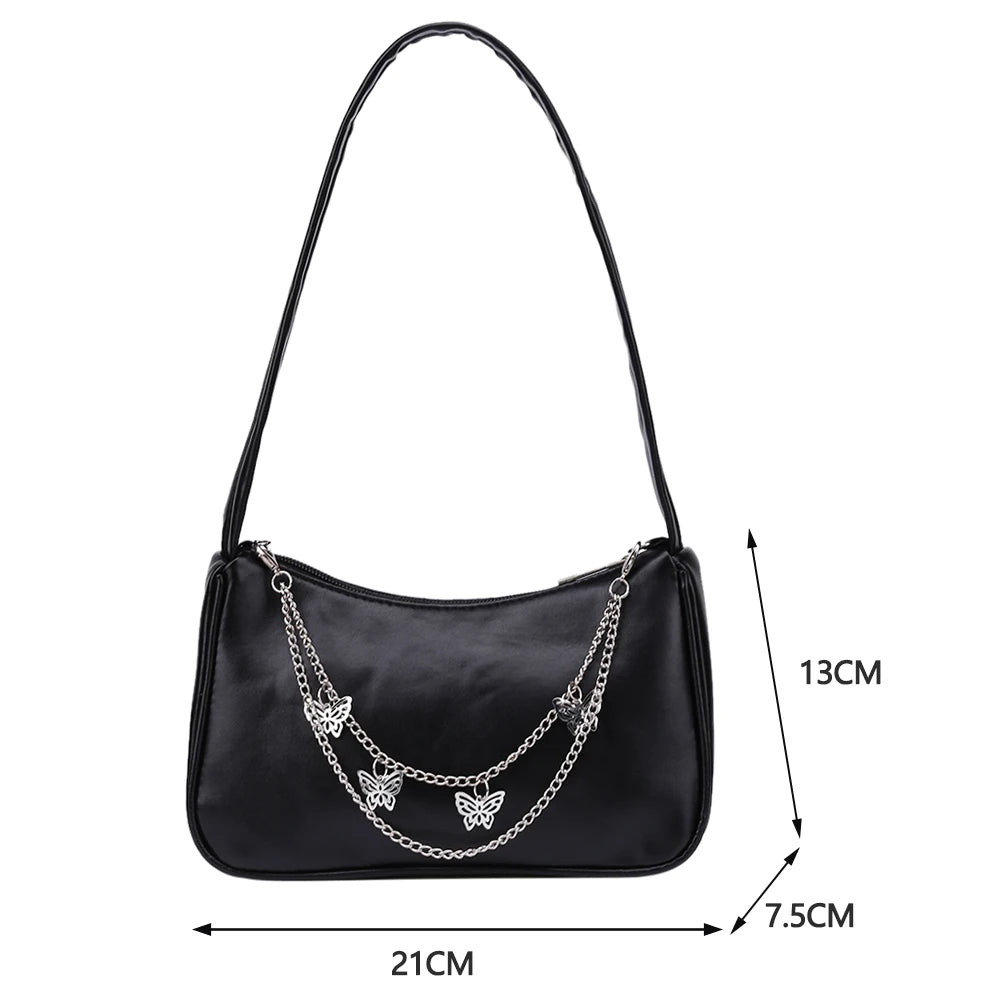 Women's PU Leather Shoulder Bag Vintage Butterfly Chain Mini Handbag