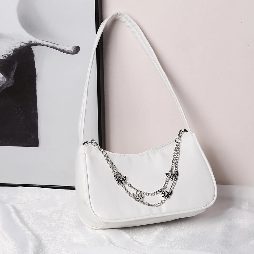 Women's PU Leather Shoulder Bag Vintage Butterfly Chain Mini Handbag
