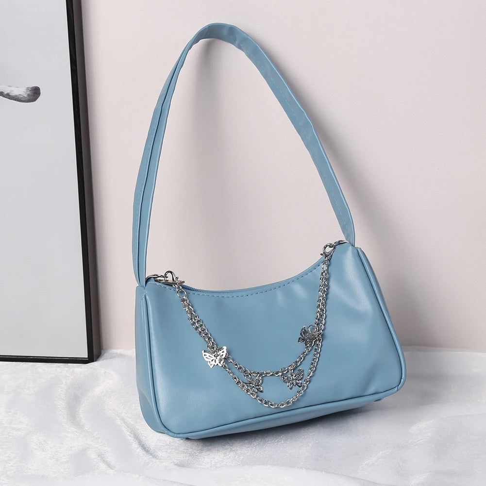 Women's PU Leather Shoulder Bag Vintage Butterfly Chain Mini Handbag