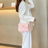 Women's Fleece Crossbody Messenger Bag with Chain Strip