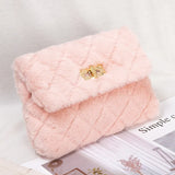 Women's Fleece Crossbody Messenger Bag with Chain Strip