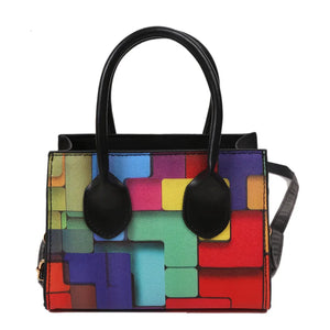 Women's Messenger Bag Small Square Shoulder Tote Contrast Stitching Handbag
