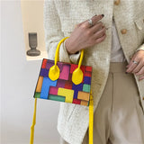 Women's Messenger Bag Small Square Shoulder Tote Contrast Stitching Handbag