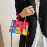 Women's Messenger Bag Small Square Shoulder Tote Contrast Stitching Handbag