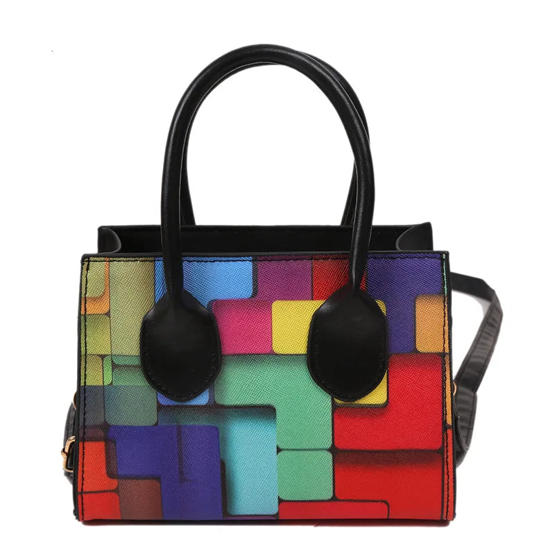 Women's Messenger Bag Small Square Shoulder Tote Contrast Stitching Handbag