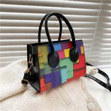 Women's Messenger Bag Small Square Shoulder Tote Contrast Stitching Handbag